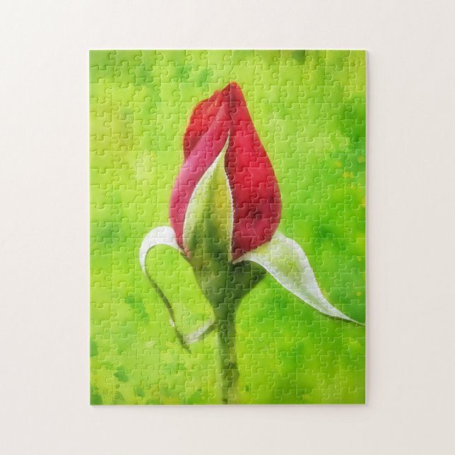Botão de Flor Rosa Vermelha Quebra-Cabeça de Arte  (Vertical)