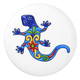 Botão de Gaveta Cerâmica Talavera Lizard