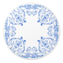 Botão de Gaveta de Cerâmica de Ornamentado Azul Cl