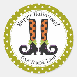 Botas bruxas Halloween Etiqueta Redonda Clássica