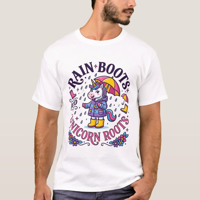 Botas de Chuva de Unicórnio e Camisa Comercial Uni (Frente)
