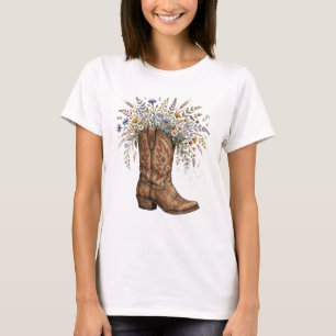 Botas de cowboy/cowgirl e camiseta de flores