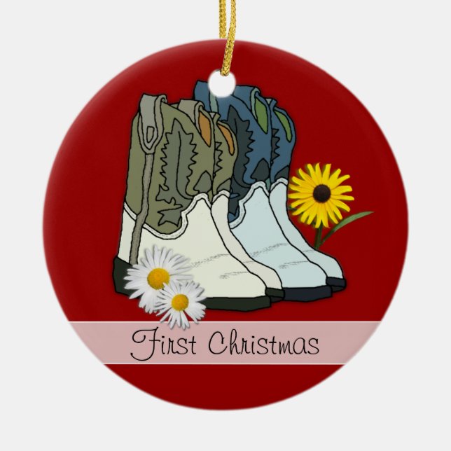 Botas de Cowboy, Primeiro Natal Enfeite Personaliz (Frente)