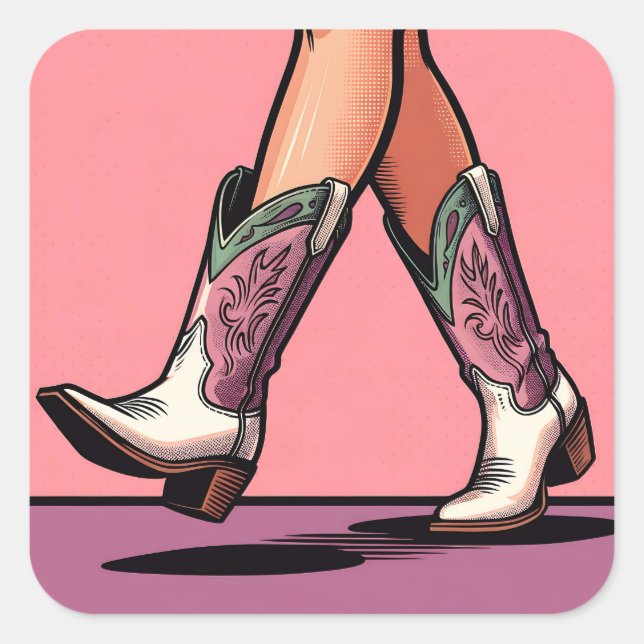 Botas de Cowgirl Andando Adesivos de Arte Pop Coqu (Frente)