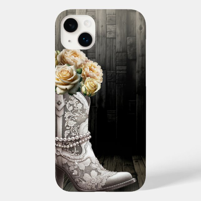 Botas de Cowgirl com Renda e Flores Brancas Casame (Verso)