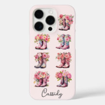 Botas de Cowgirl Rosa com Flores Monogramadas