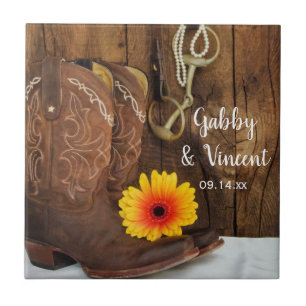Botas de vaqueiro, margarida e casamento ocidental