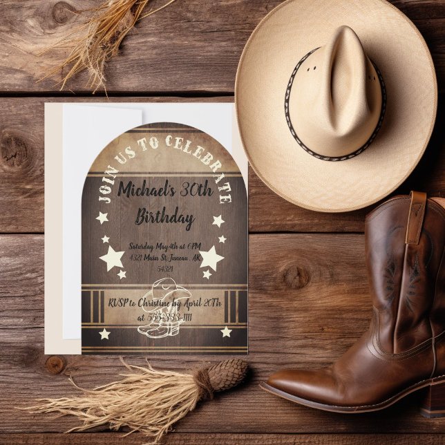 Botas e chapéu de cowboy com cartão de aniversário (Criador carregado)