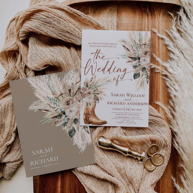 Botas Florais de Outono Ocidental Cartão de Convit (Western Fall Floral Boots Wedding Invitation Card)