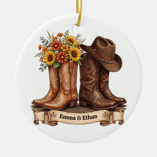 Botas Ocidentais Chapéu de Cowboy Enfeite de Casal (Frente)
