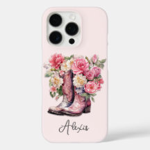 Botas Rosa com Flores Monogramadas