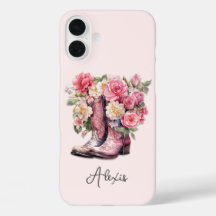 Botas Rosa com Flores Monogramadas