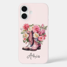 Botas Rosa com Flores Monogramadas