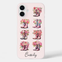 Botas Rosa de Cowgirl com Flores Monogramadas