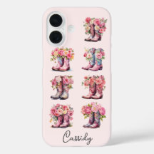 Botas Rosa de Cowgirl com Flores Monogramadas