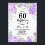 Botianical Purple Floral 60º Convite de Aniversári<br><div class="desc">60º Convite de Aniversário à Placa Floral de Roxo Botânica. Convite à Mulher para o Aniversário de Peões Rosa Floral Flor Floral de Aquarela. Rosa Rosa Rosa Elegante e Flores de Pêonias. Aniversário Adulto. Fundo Branco. Preto e Branco. 13 15 16º 18º 20 21rua 30 40º 50º 60º 80 de...</div>