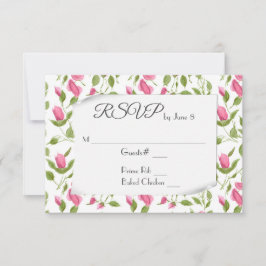 Botões de Rosa Rosa em RSVP de Casamento Branco