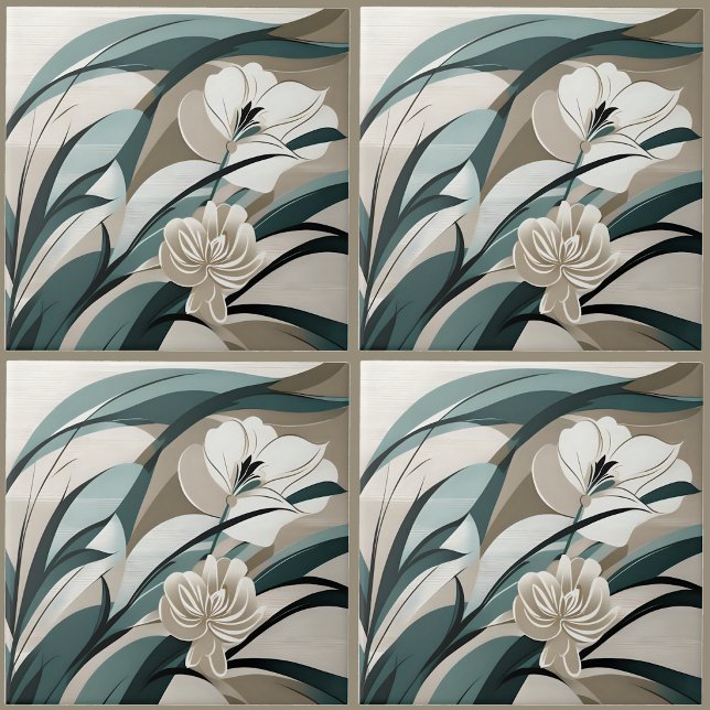 Botões Embelezados (Jeweled Buds Ceramic Tile-Four Square View
)