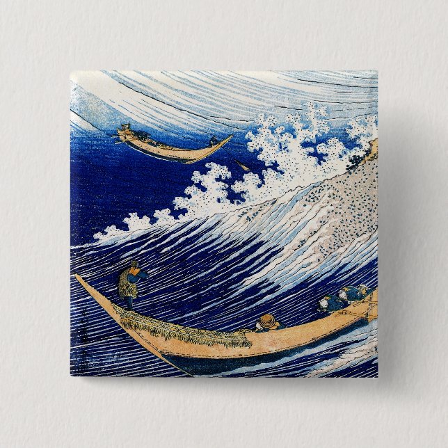 Bóton Quadrado 5.08cm 北 斎 Hokusai Ocean Ondas Japonês De Belas Artes (Frente)