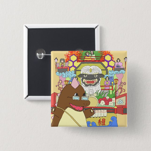 BÓTON QUADRADO 5.08CM 道の駅くじ　やませ土風館オリジナルキャラクターどっふぅくん　スクエア缶バッジ (Frente & Verso)