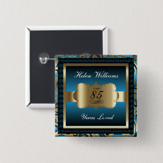 Bóton Quadrado 5.08cm 00ª Festa de aniversário | Azul e Dourado