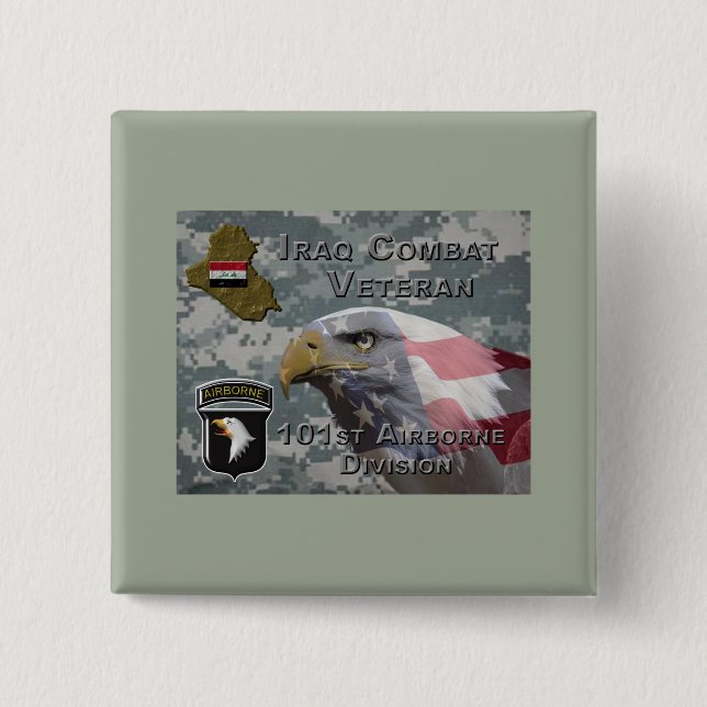 Bóton Quadrado 5.08cm 1010Div rua Iraque Combate Veterano (Frente)