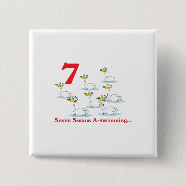 Bóton Quadrado 5.08cm 12 dias sete cisnes a nadar (Frente)