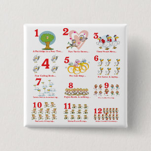 Bóton Quadrado 5.08cm 12 duodécimos dias de natal completos