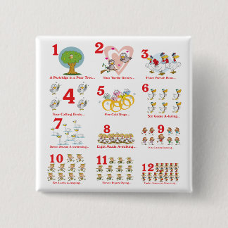 Bóton Quadrado 5.08cm 12 duodécimos dias de natal completos