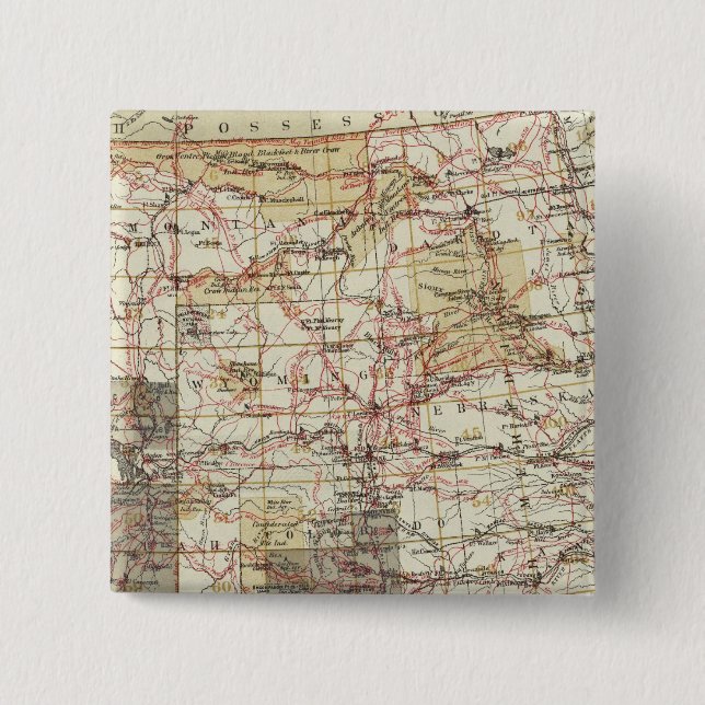Bóton Quadrado 5.08cm 1878 Mapa de progressos dos inquéritos geográficos (Frente)