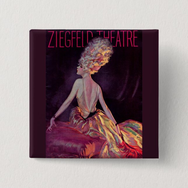 Bóton Quadrado 5.08cm 1927 Teatro Ziegfeld - cobrir art (Frente)