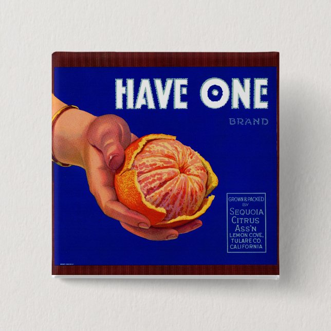 Bóton Quadrado 5.08cm 1940 Tem uma etiqueta de caixa laranja (Frente)