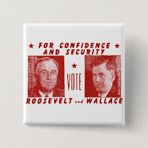 Bóton Quadrado 5.08cm 1940 voto Roosevelt + Wallace, vermelho