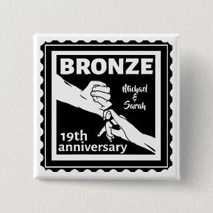 Bóton Quadrado 5.08cm 19.º aniversário de casamento de mãos dadas