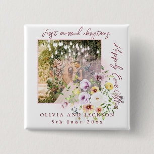 Bóton Quadrado 5.08cm 1 Foto Newlyweds 1 rua Casada Texto Rosa De Natal