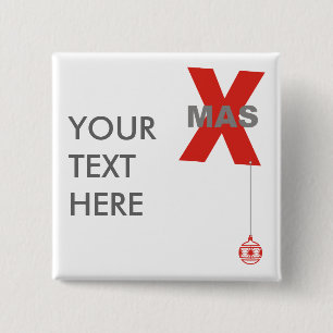 Bóton Quadrado 5.08cm 1 Natal com Ornamento de Árvore de Natal + seu tex