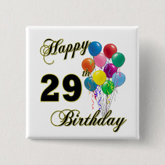 Bóton Quadrado 5.08cm 29os presentes de aniversário felizes com balões