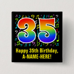 Bóton Quadrado 5.08cm 35.o aniversário: Símbolos Musicais Coloridos, R