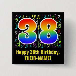 Bóton Quadrado 5.08cm 38.o aniversário: Símbolos Musicais Coloridos, R