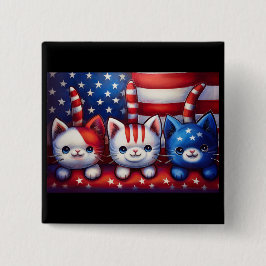 Bóton Quadrado 5.08cm 3 Patriotic Kittens With American Flag