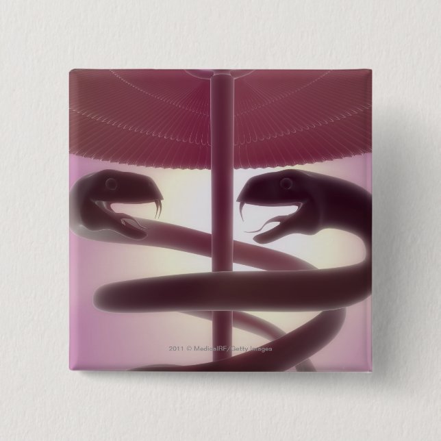 Bóton Quadrado 5.08cm 3d rendeu o caduceus médico (Frente)