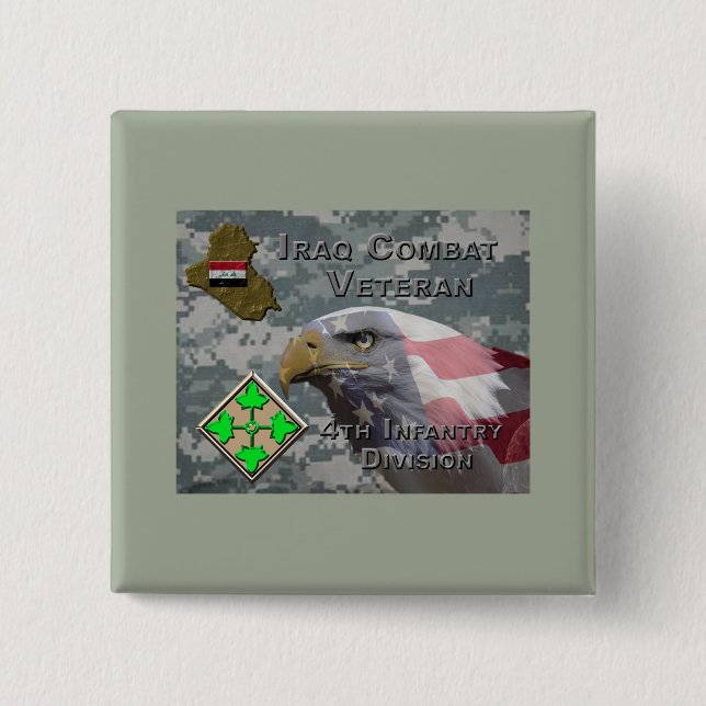 Bóton Quadrado 5.08cm 4ª Infantaria Div Iraque Combate Veteran (Frente)