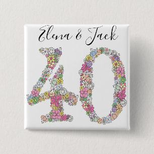 Bóton Quadrado 5.08cm 40º aniversário Aniversário Número 40 Brooch