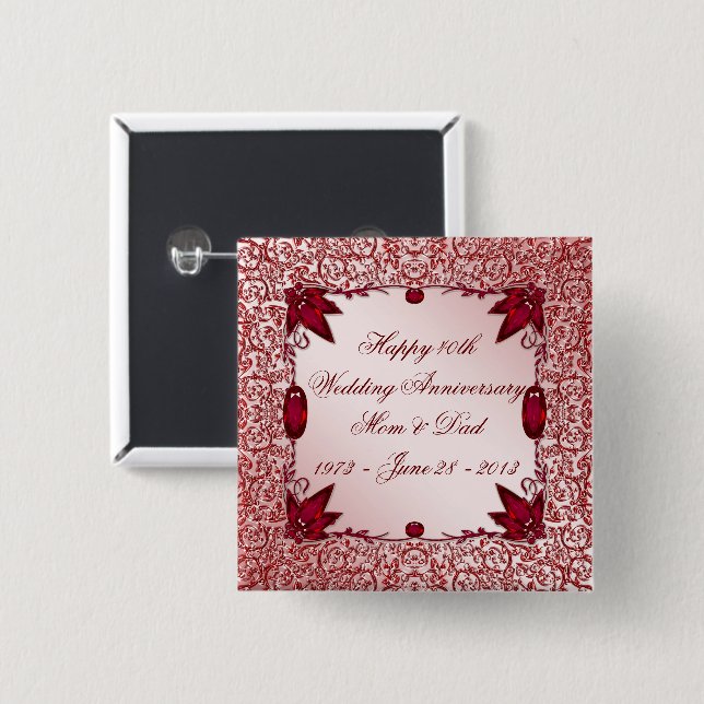 Bóton Quadrado 5.08cm 40th Botão do aniversário de casamento (Frente & Verso)