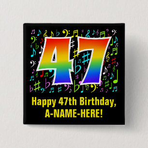 Bóton Quadrado 5.08cm 47.o aniversário: Símbolos Musicais Coloridos, R