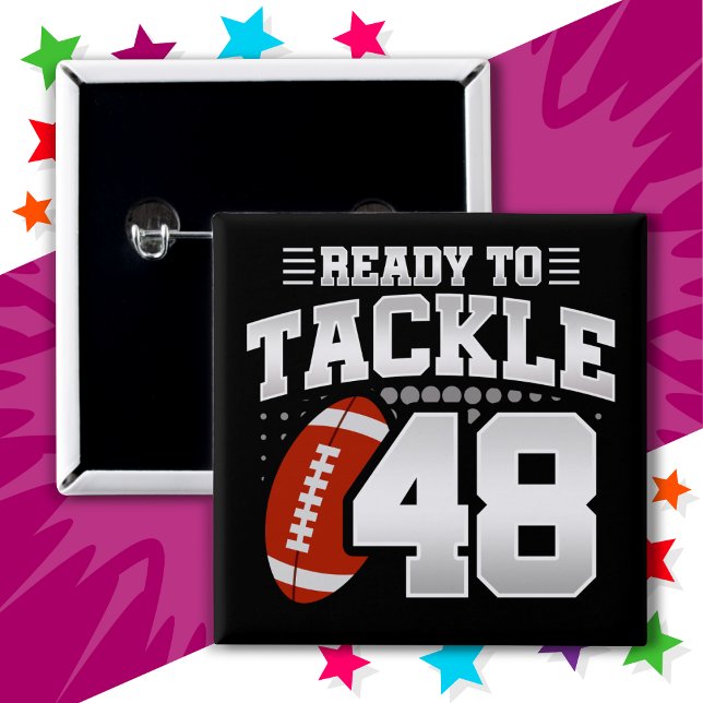 Bóton Quadrado 5.08cm 48 anos Festa Tackle de Futebol do 48º aniversário (Criador carregado)