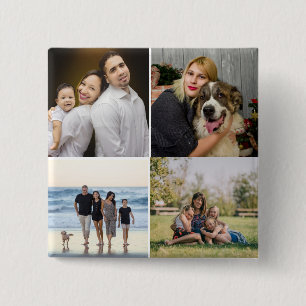 Bóton Quadrado 5.08cm 4 Colagem de Fotos Personalizadas para Família