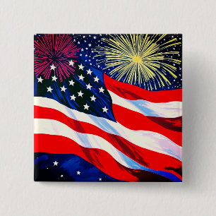 Bóton Quadrado 5.08cm 4 de Julho Bandeira EUA #2