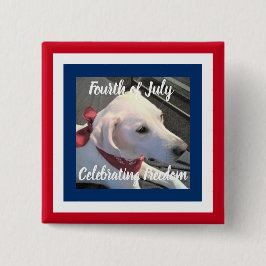 Bóton Quadrado 5.08cm 4 de julho Cachorro Vermelho Azul Cachorro Vestido