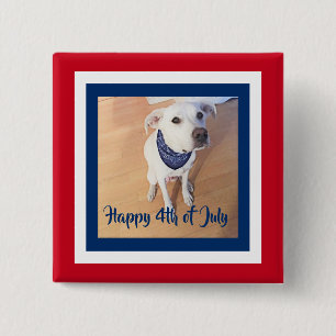 Bóton Quadrado 5.08cm 4 de julho Cachorro Vermelho, Branco, Azul Cachorr